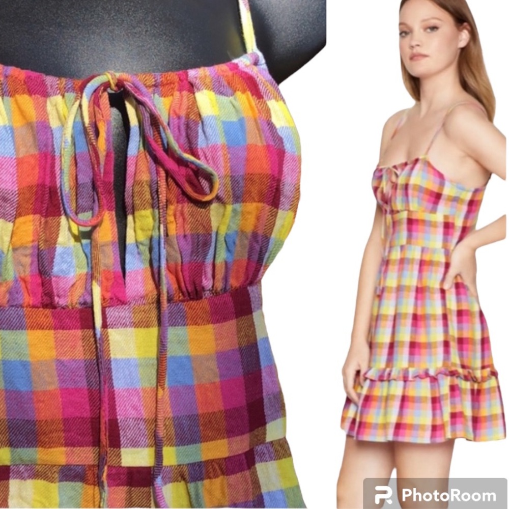 BCBGENERATION | Lila linen cami mini dress in vibrant multicolor plaid, large